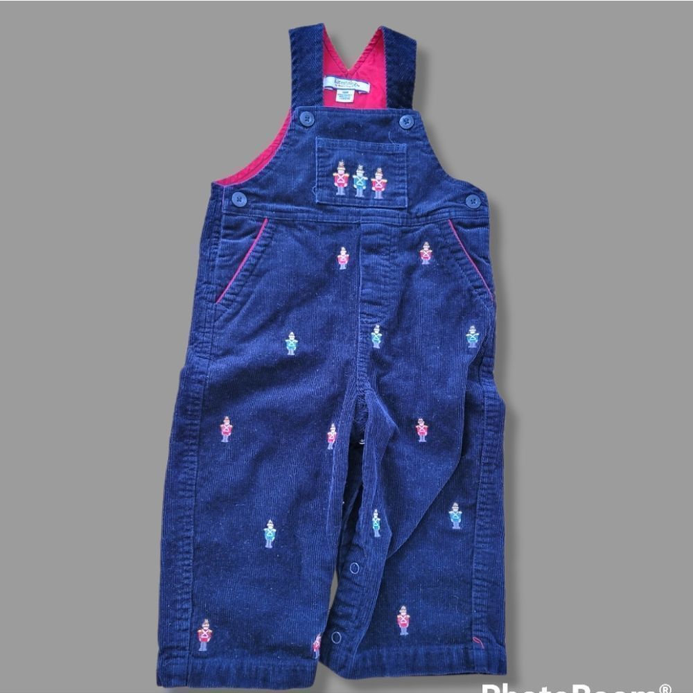 Kitestrings navy blue corduroy nutcracker embroidered overalls
